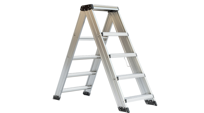 Metal staircase isolated on a white background, created with Generative AI technology, PNG - Powered by Adobe