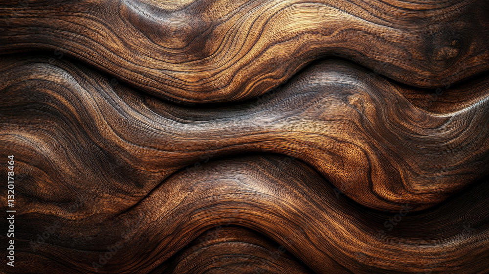 Poster smooth walnut wooden texture with flowing patterns and rich brown tones