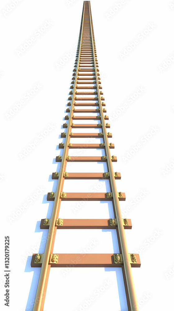 Poster 3d render of a single railroad track extending to the horizon on a white background, illustrating jo