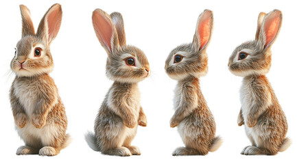 Obraz premium PNG, Easter, set of fluffy bunnies, isolated on a white background, created with Generative AI technology