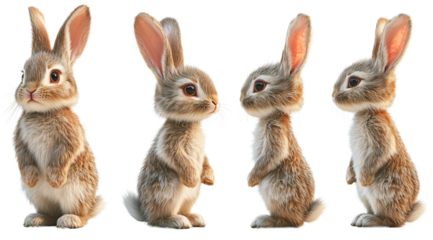 PNG, Easter, set of fluffy bunnies, isolated on a white background, created with Generative AI technology