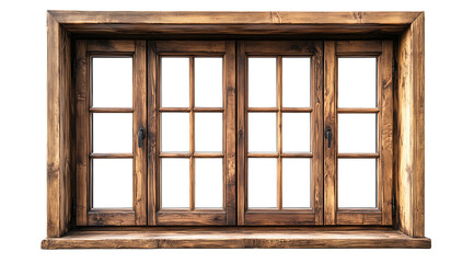 Wooden window isolated on a white background, created with Generative AI technology, PNG