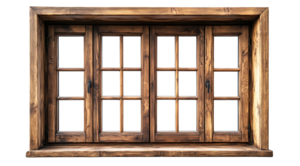 Wooden window isolated on a white background, created with Generative AI technology, PNG