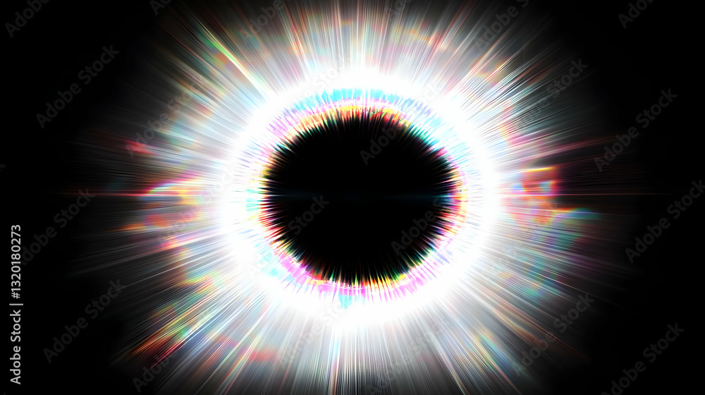 Poster abstract radiating light burst background with bright, colorful, and iridescent rays emitting from a