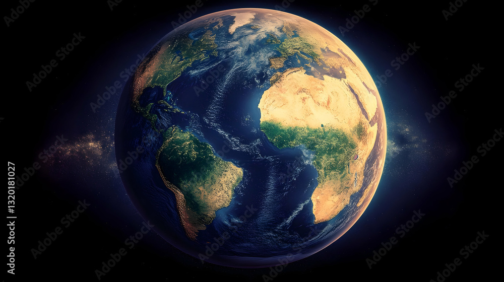 Aufkleber 3d render of earth showing continents and oceans from space with atmospheric effects