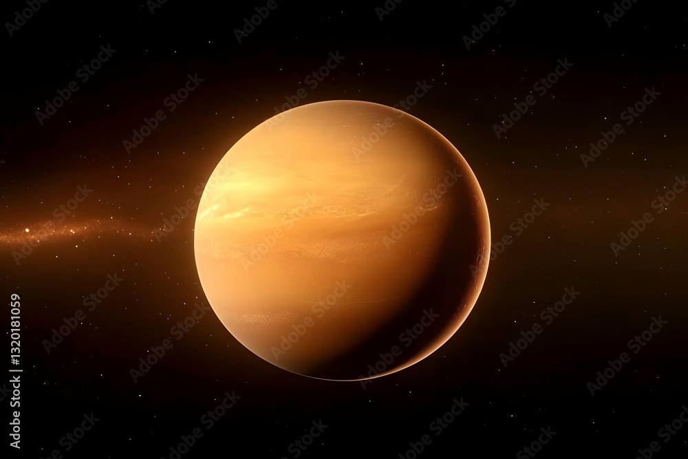Aufkleber 3d render of an exoplanet, orbiting in deep space, showing orange atmosphere, and starry background
