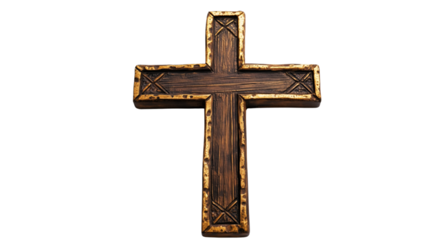 PNG, Easter, wooden cross, isolated on white background, created with Generative AI technology