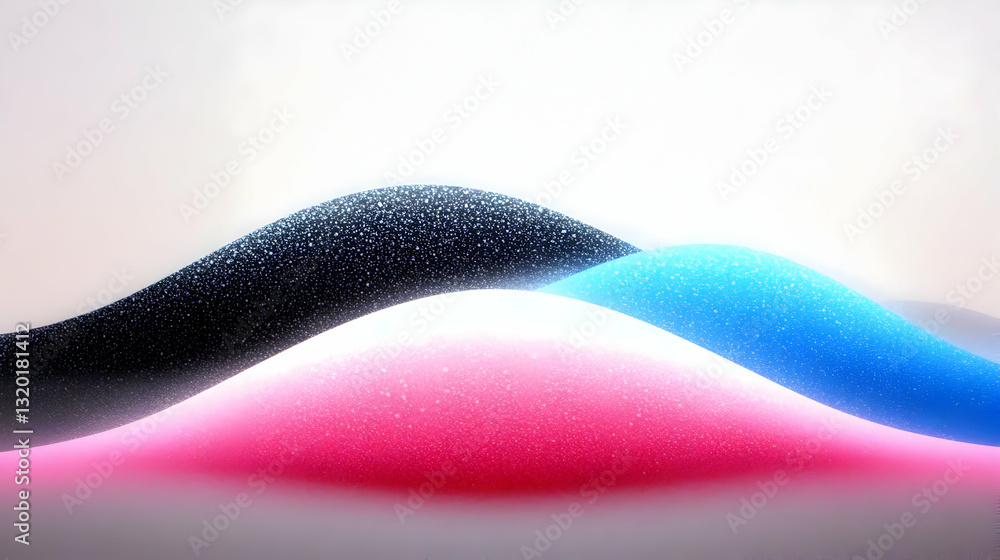 Poster abstract 3d render of colorful, sparkling waves flowing dynamically across a bright background