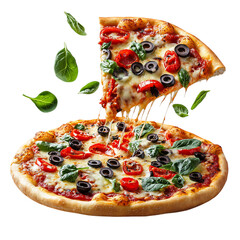 Fresh Vegetarian Pizza with Bell Peppers Olives and Isolated on Transparent Background