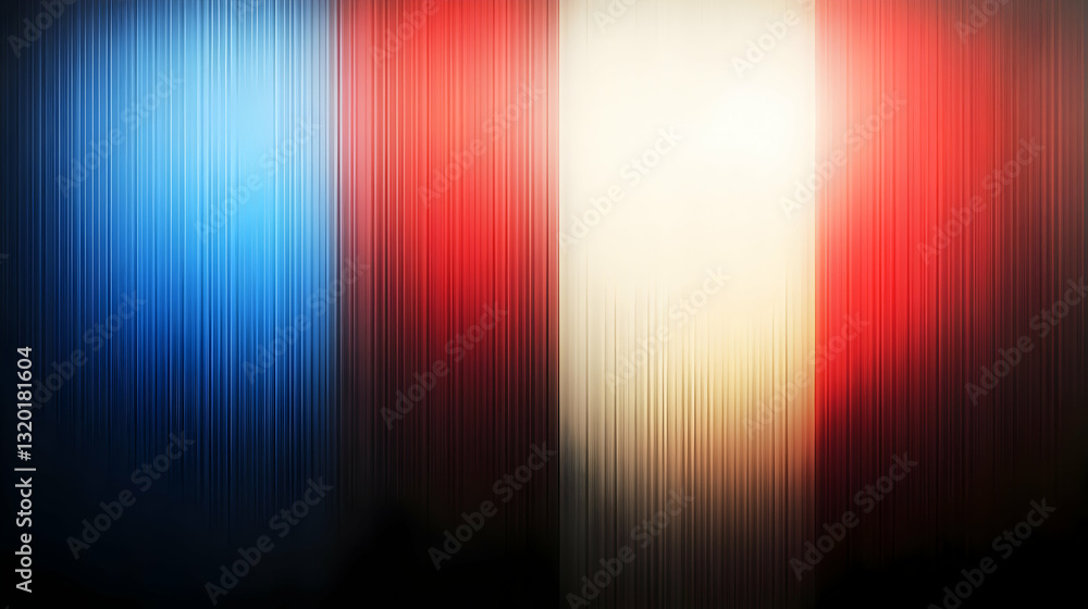 Poster abstract background with vertical stripes of blue, red, and white hues, creating a modern and dynami