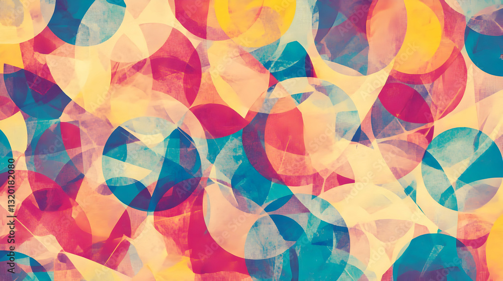 Poster abstract art: overlapping colorful circles in warm and cool tones, creating a vibrant and textured b