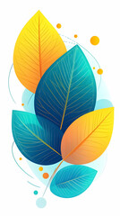 Obraz premium Abstract Illustration of Vibrant Teal and Golden Leaves with a Whimsical, Abstract Background Design