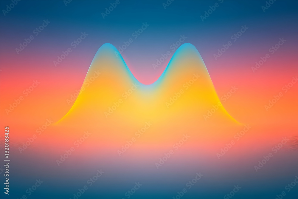 Poster abstract 3d render of two gradient hills forming an m shape against a vibrant sunset background