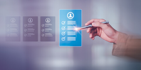 Evaluation of employees by rating, Checklist with checkmarks and checkboxes ,Relationship...