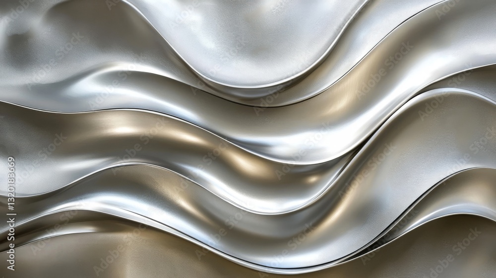 Poster abstract image depicting flowing metallic wavy patterned surface