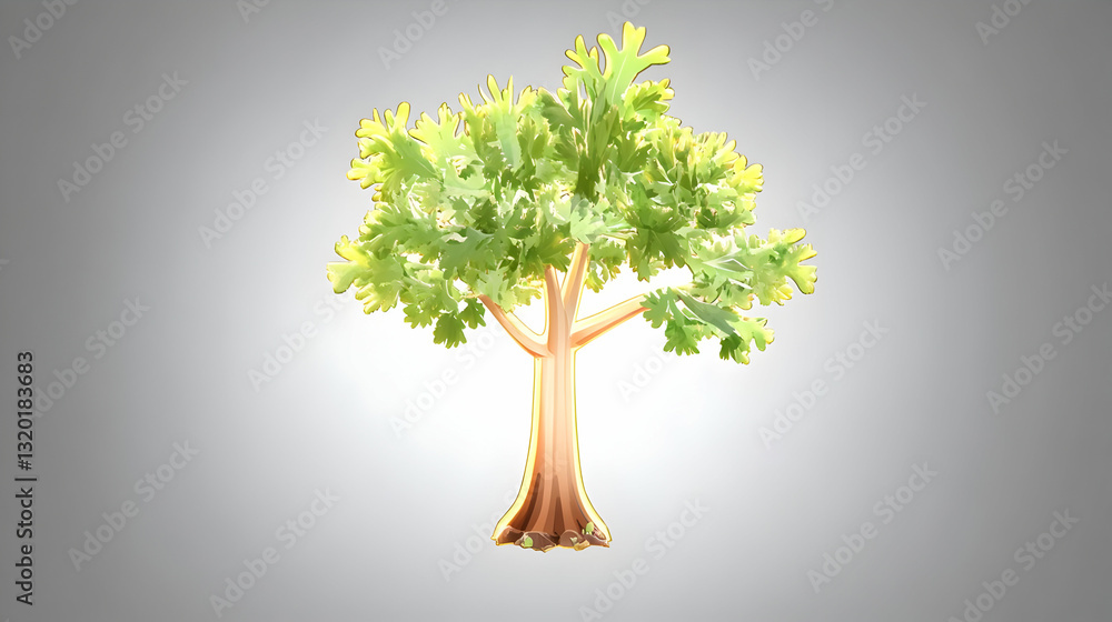 Poster stylized 3d render of a green tree with glowing details on a grey background