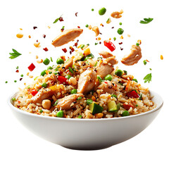 A Delicious Chicken Fried Rice with Vegetables Isolated on Transparent Background