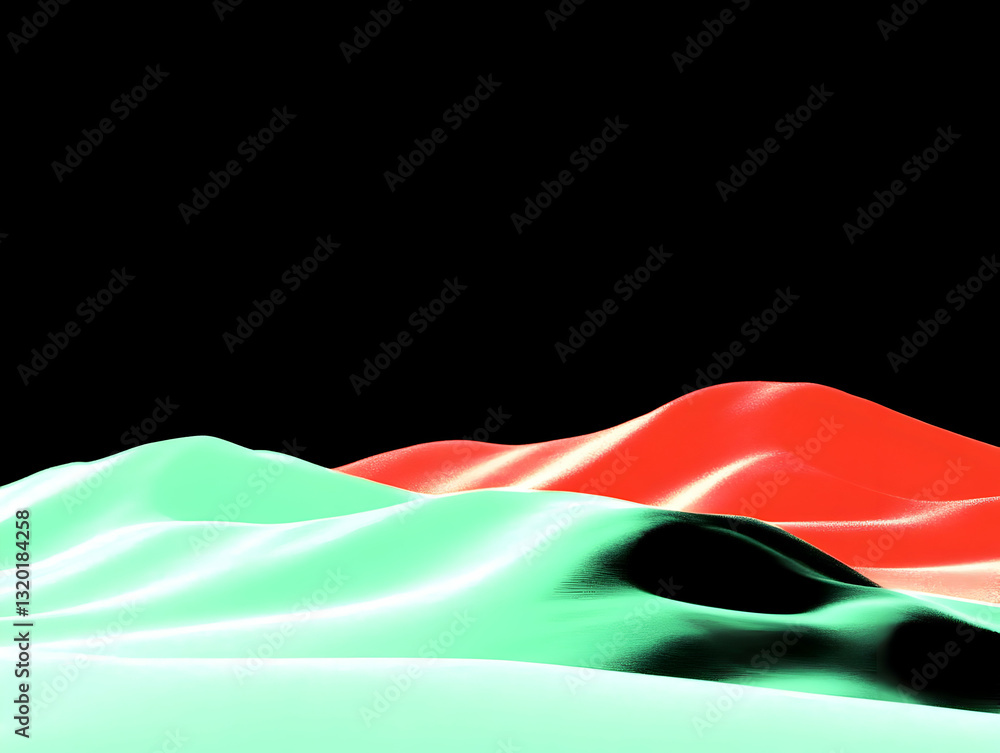 Aufkleber abstract 3d render of flowing red and green hills against a black background, creating a dynamic and