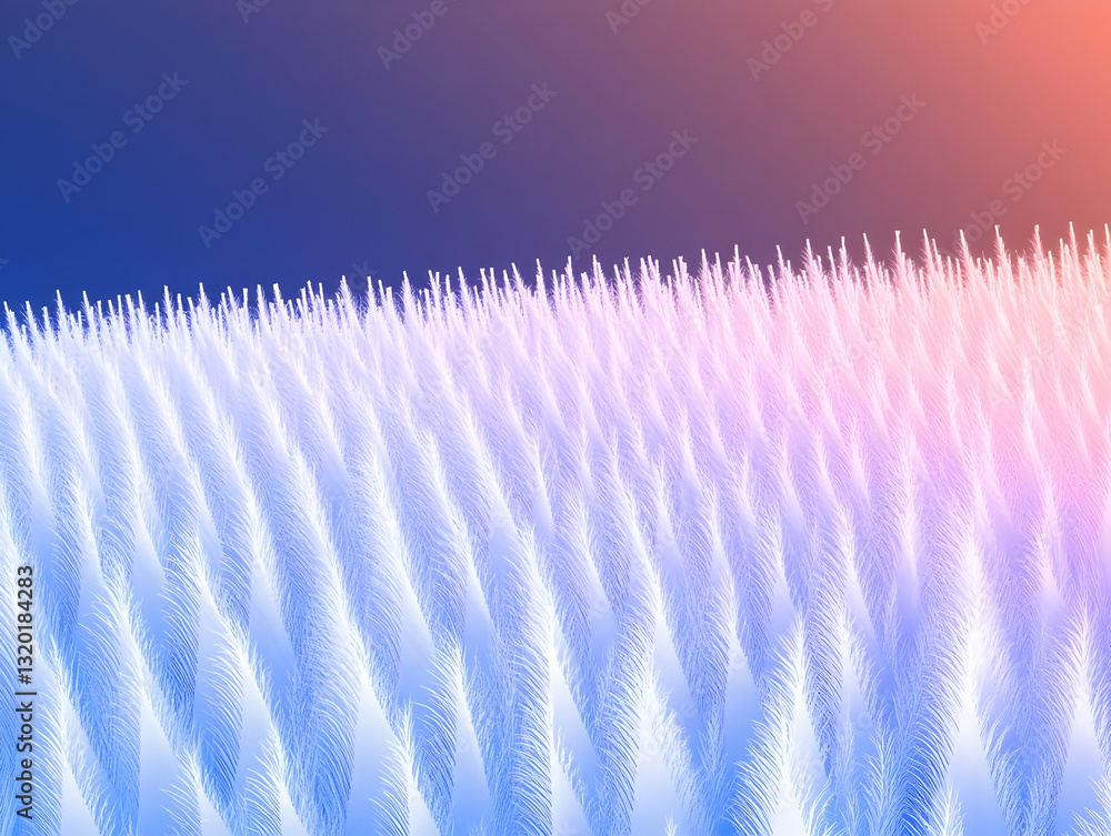 Poster abstract 3d render of white feather field with a pastel gradient background