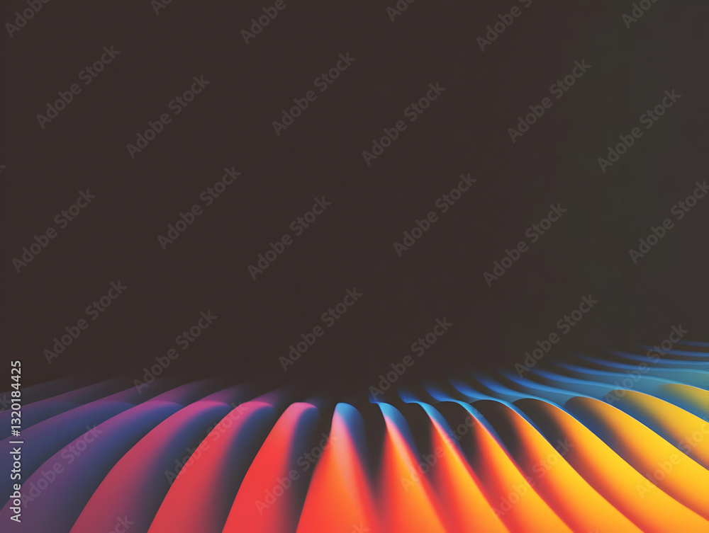 Poster abstract 3d render of colorful wavy forms against dark background, creating a dynamic and visually s