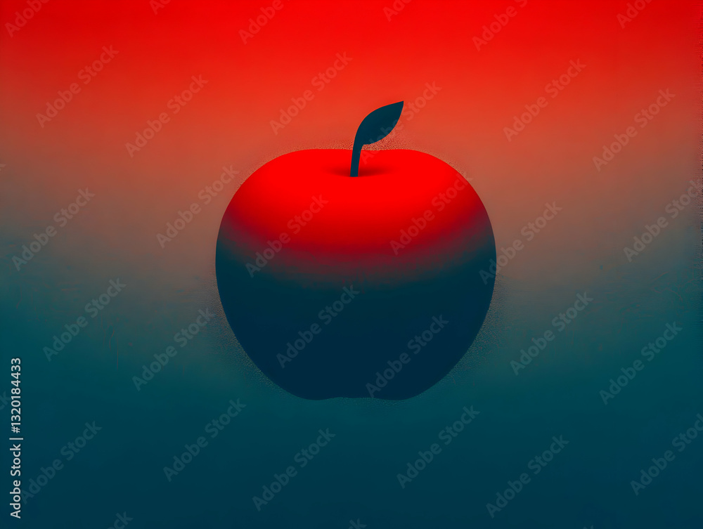 Poster stylized 3d render of a red apple on a gradient background, abstract minimalist digital art