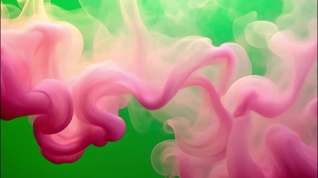 Mesmerizing Swirls of Pink and Green Smoke on a Green Backdrop. Swirls of pink smoke isolated on green screen Background video.