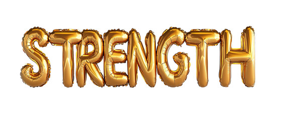 Png of Golden balloons spelling out 'STRENGTH' for an empowering celebration on transparent background.