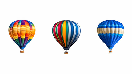 Fototapeta premium Vibrant Hot Air Balloons Ascend Against a White Background, Illustrating a Sense of Adventure and Freedom in Flight