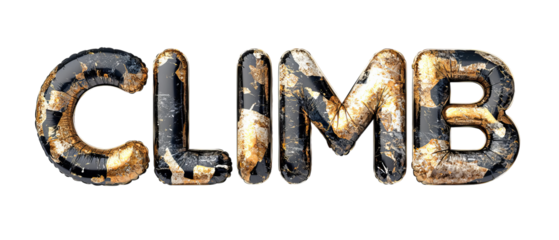 Png of Colorful 3D text displaying the word 'CLIMB,' featuring a stylish marble design on transparent background.