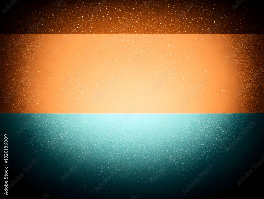 Poster abstract background with horizontal color bands of brown, orange, and teal, featuring a subtle spark