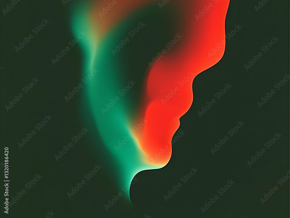 Poster abstract red and teal gradient forms a profile, visually appealing digital art background design
