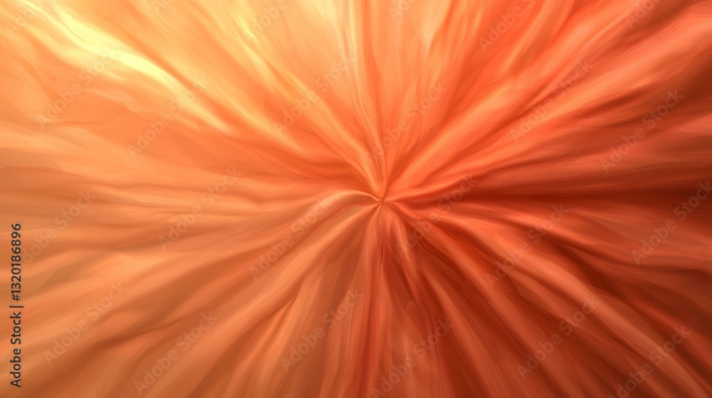 Poster the image contains an abstract representation of flowing, radiating lines in shades of orange and pe