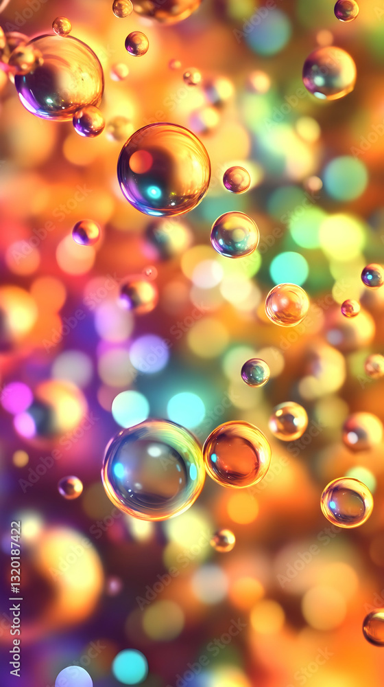 Aufkleber vibrant 3d render of iridescent bubbles floating in a colorful bokeh background