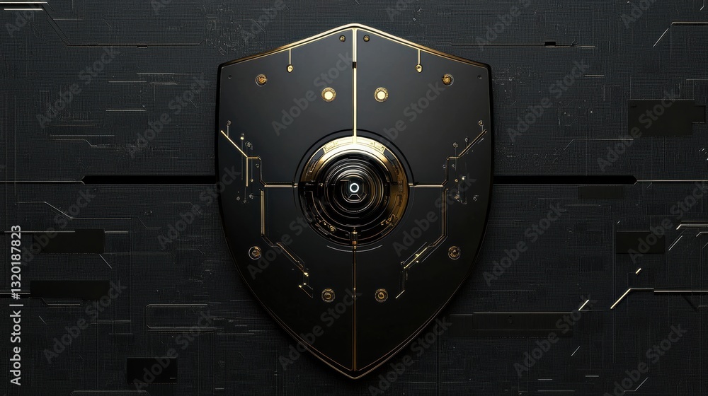 Aufkleber Shield design with cybernetic patterns and a robotic eye representing artificial intelligence in cybersecurity