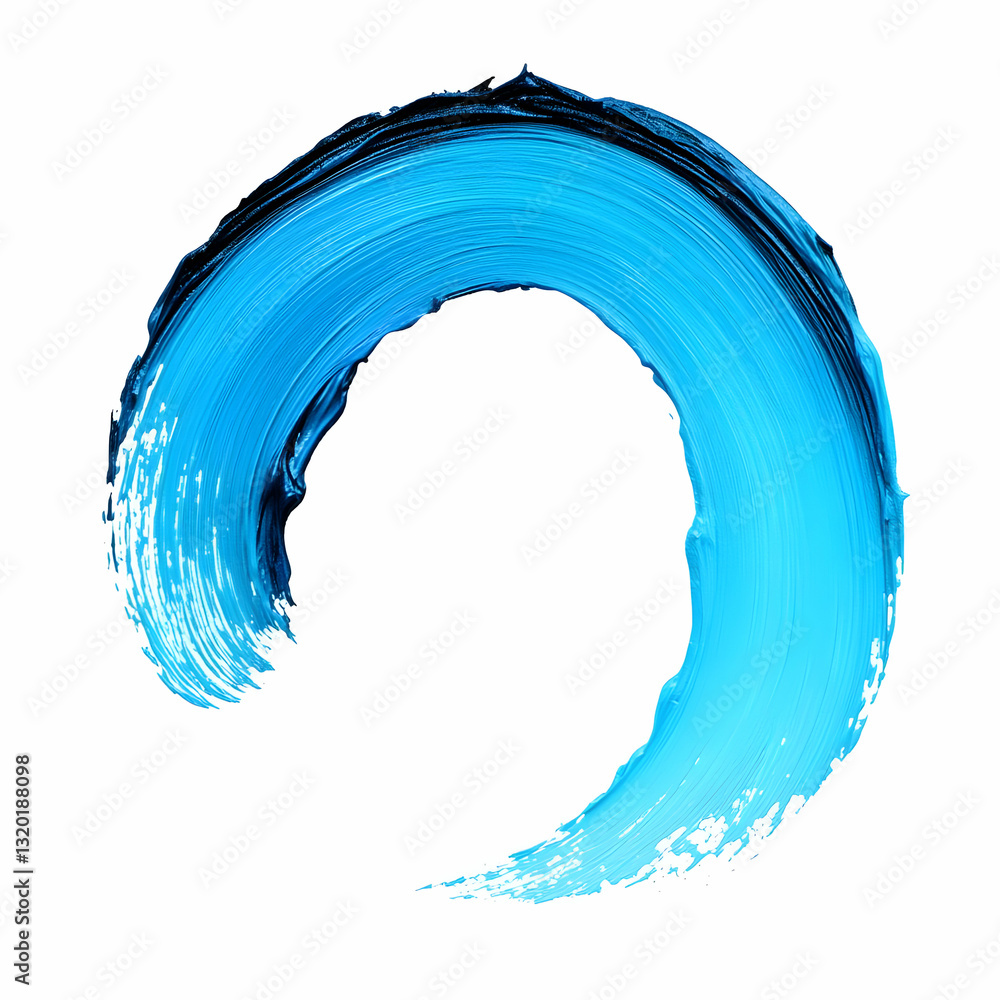 Poster abstract 3d render of a blue paint stroke forming a circular shape on white background, ideal for de
