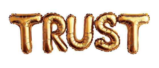 Png of Golden balloons spelling 'TRUST' for a festive and uplifting atmosphere on transparent background.