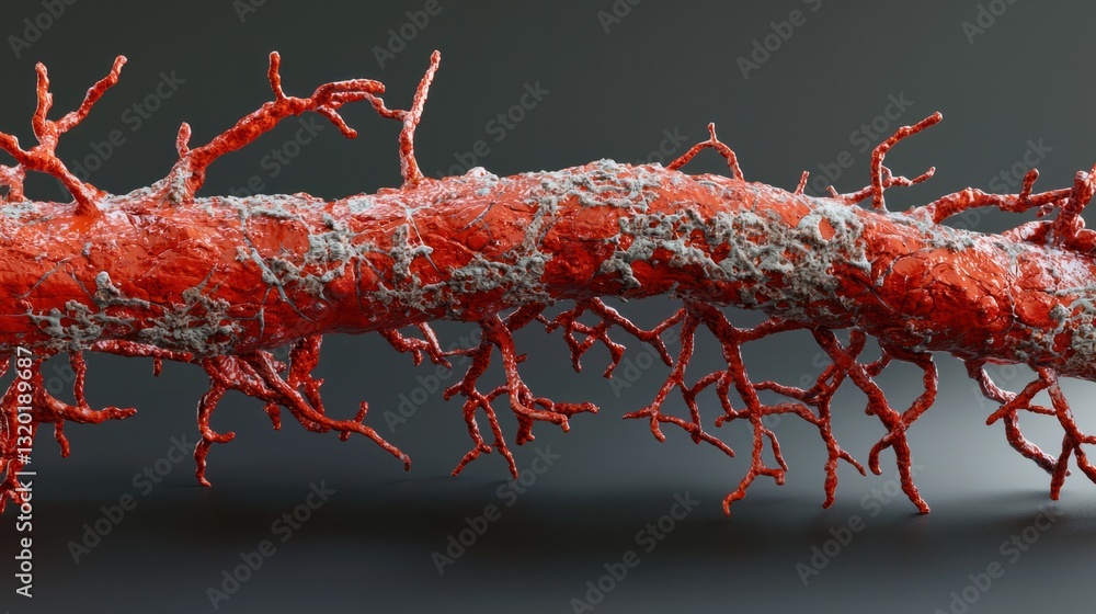 Poster realistic 3d render of branching red organic structure with texture