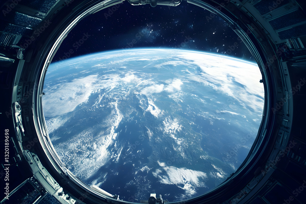 Aufkleber stunning view of earth from spacecraft window: a digital illustration of planet earth's surface and 