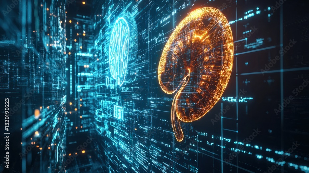 Poster futuristic digital brain and neural network visualization concept
