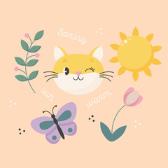 spring with sun cat butterfly flower