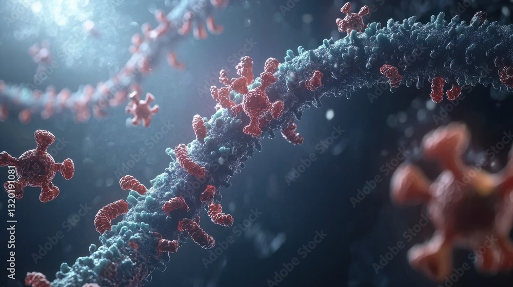 Aufkleber intricate structure of virus interacting with cellular elements