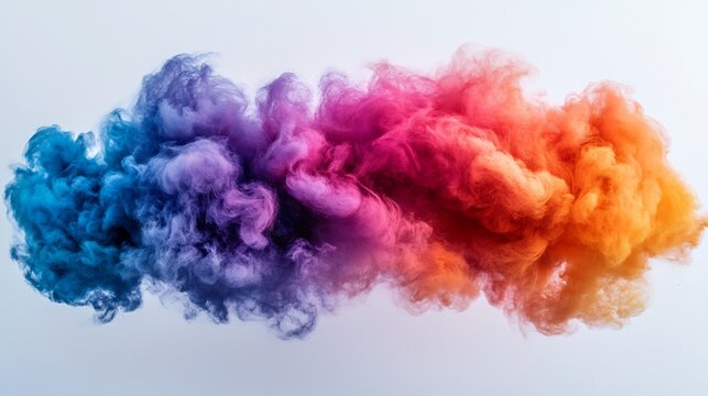 Swirling cloud of colorful dust against a white background creating a visually stunning contrast