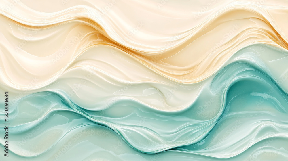 Poster abstract beach scene with wavy patterns in soft pastel colors