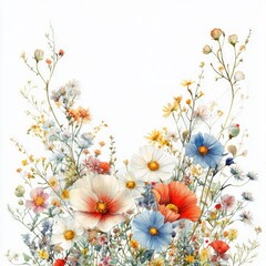 Naklejka premium Watercolor Floral Illustration Wild Flowers Botanical Art Frame