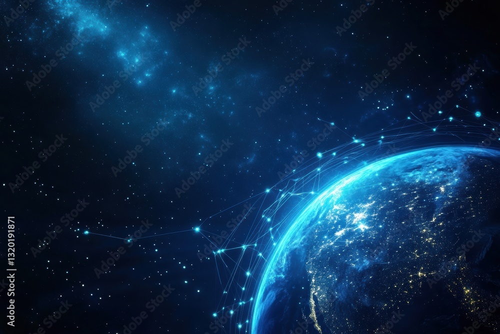 Aufkleber night view of planet earth highlighting global connections and communications in a technology driven