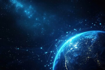 Night view of planet earth highlighting global connections and communications in a technology driven world