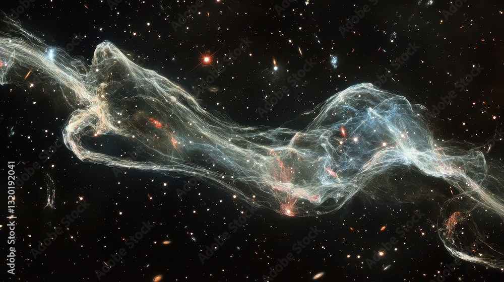 Poster ethereal cosmic nebula in deep space with glowing stellar elements