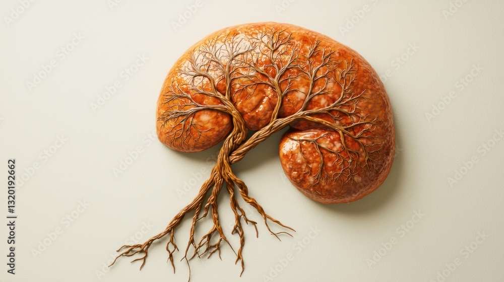 Poster artistic representation of a kidney with tree design and roots