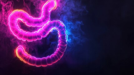 Neon Worm Shape with Colorful Smoke Effect in Dark Background