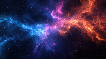 Fototapeta premium Vibrant Cosmic Nebula with Blue and Orange Cloud Formation